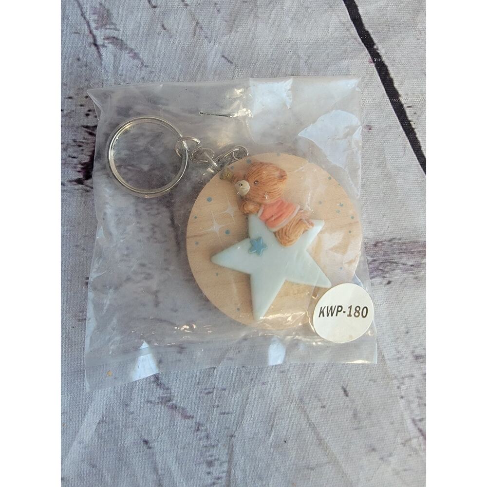 Sleepy Teddy Bear Baby Boy Keychain New Old Stock Mom To Be Grammycore
